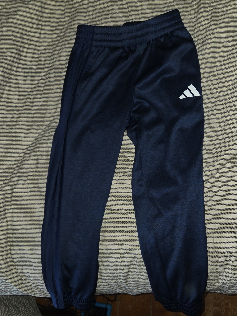 adidas Navy Blue Boys' Track Jogger Pants with White Logo